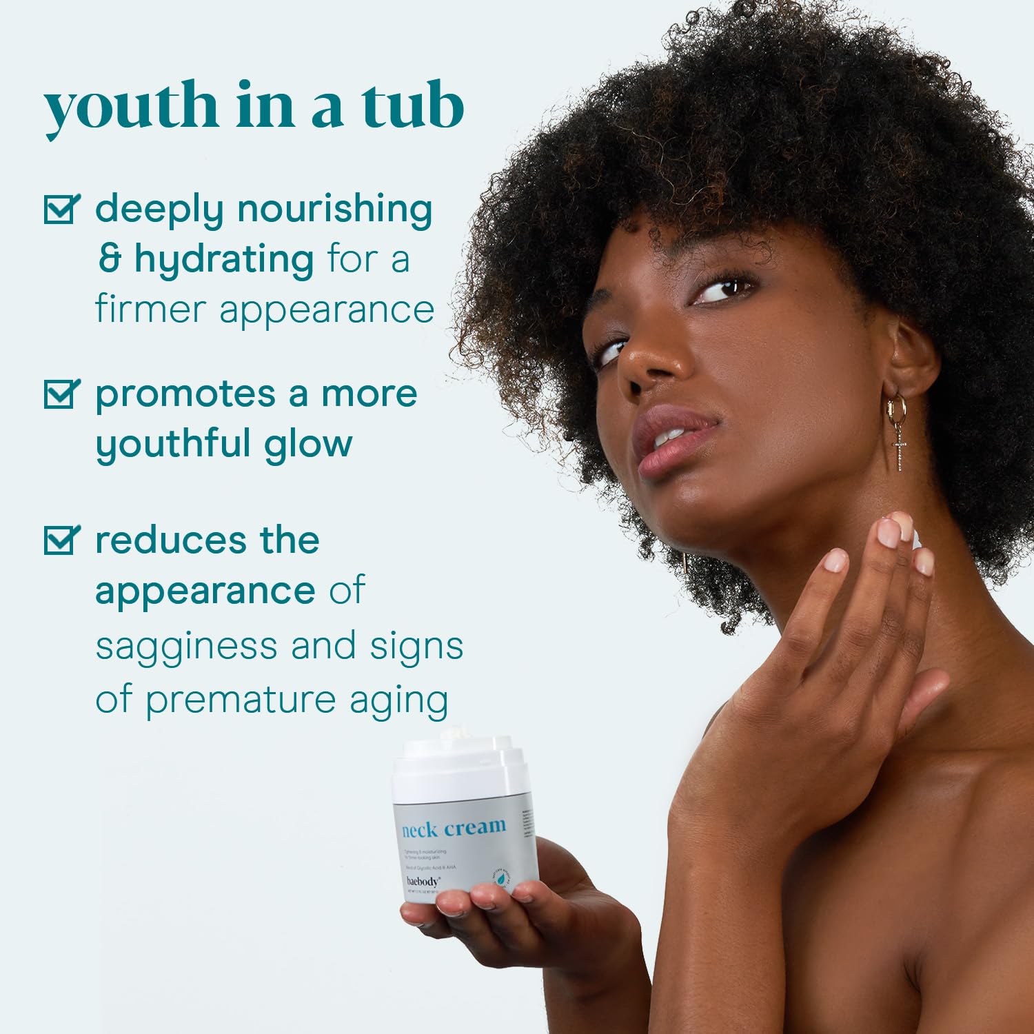 Baebody Neck Cream - Helps Fights the Appearance of Wrinkles. Lifting Moisturizer for Neck, Decollete, and Chest with AHA’s, CoQ10, Glycolic Acid, and Green Tea.